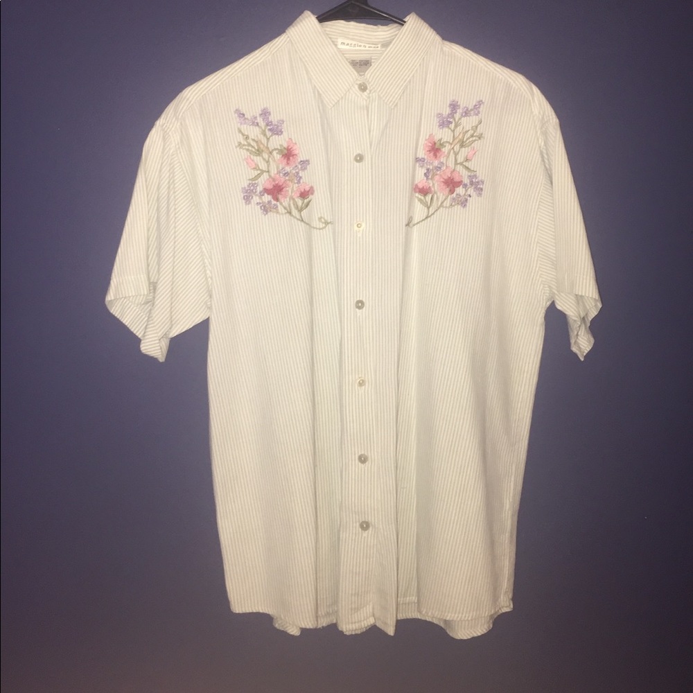 Vintage Pinstripe button down with floral pattern